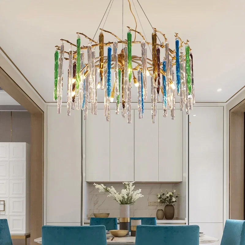 Interior Design Luxury Living Room - 북유럽 럭셔리 다채로운 크리스탈 천장 조명
