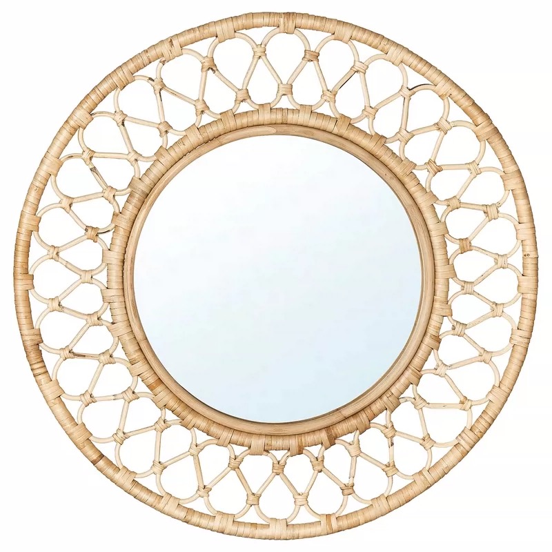 Rattan Mirror Round - 둥근 라탄 벽거울, 천연 직조 프레임,