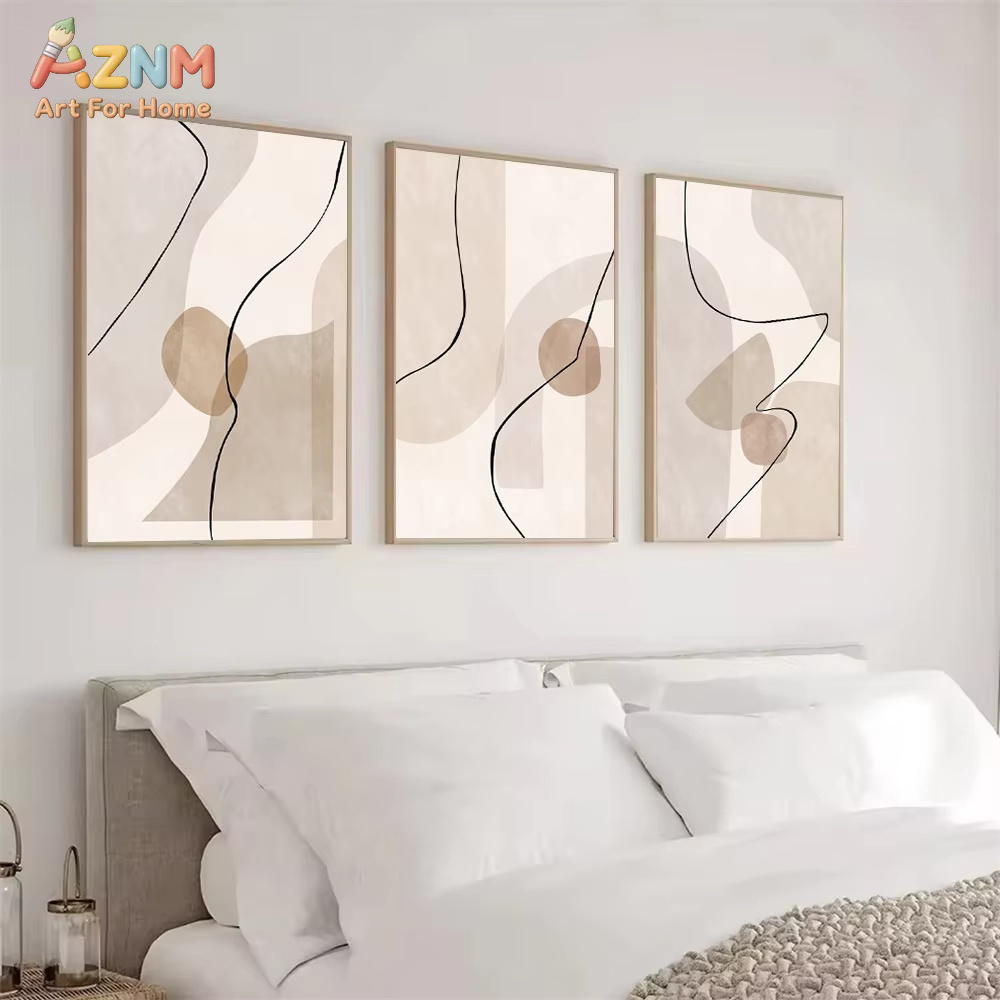 Interior Design Apartment - 추상적인 베이지색 기하학 라인 벽 예술