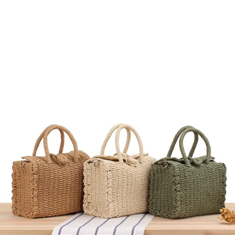 Woven Basket Set - 여성용 빨대 비치 백, 수제 핸드백