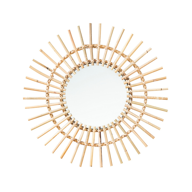 Rattan Mirror Round - 라탄 벽걸이 북유럽풍 홈스테이 화장 거울,