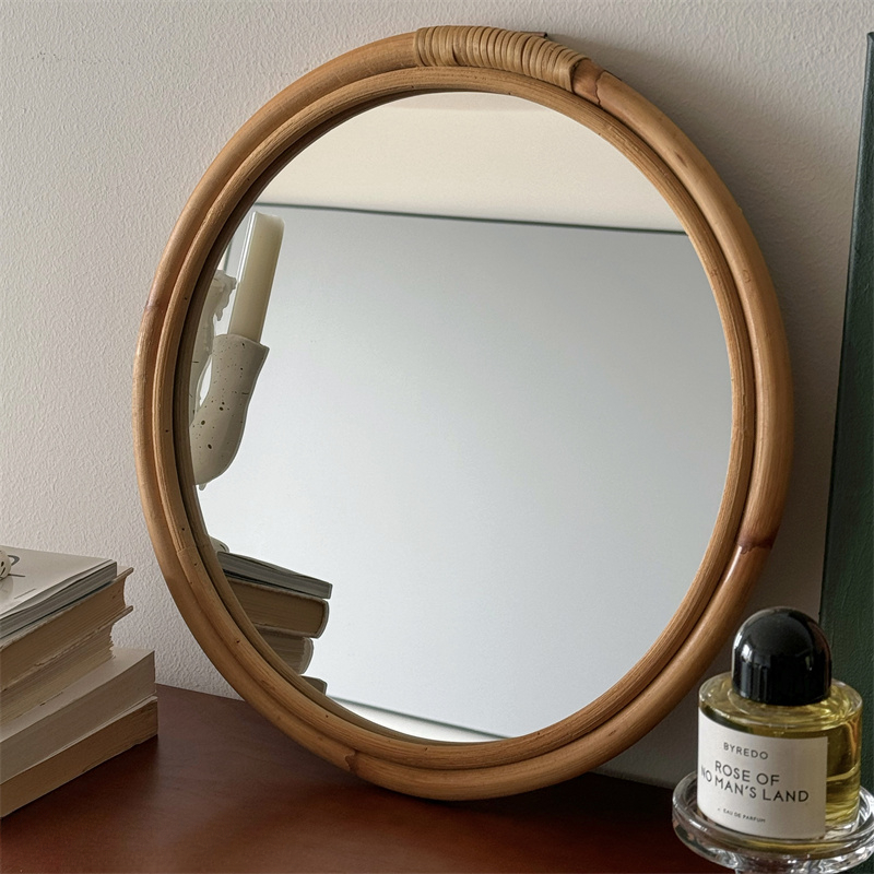 Rattan Mirror Round - 중세 등나무 거울 화장 거울 복고풍