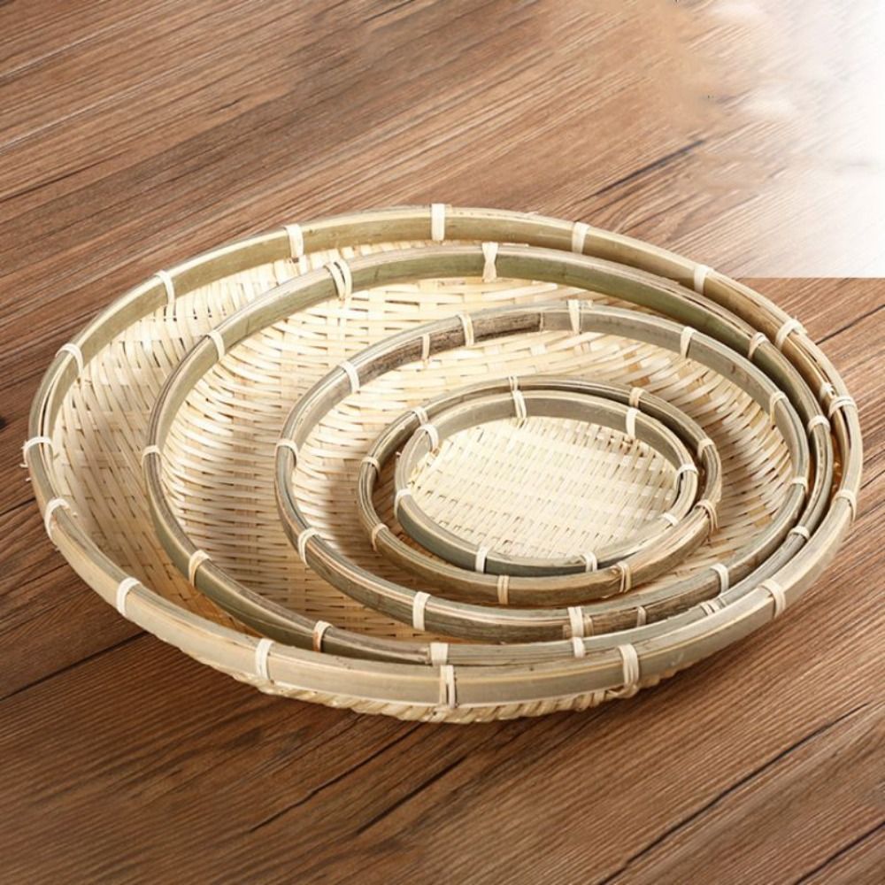 Woven Basket Set - 수제 짠 대나무 트레이 대나무 둥근