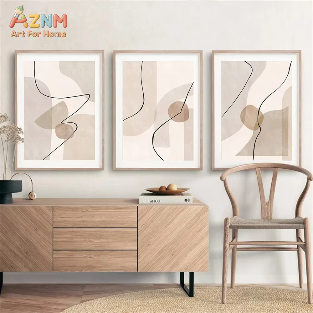 추상적인 베이지색 기하학 라인 벽 예술 캔버스 그림 보 - Interior Design Apartment 리뷰 및 가격