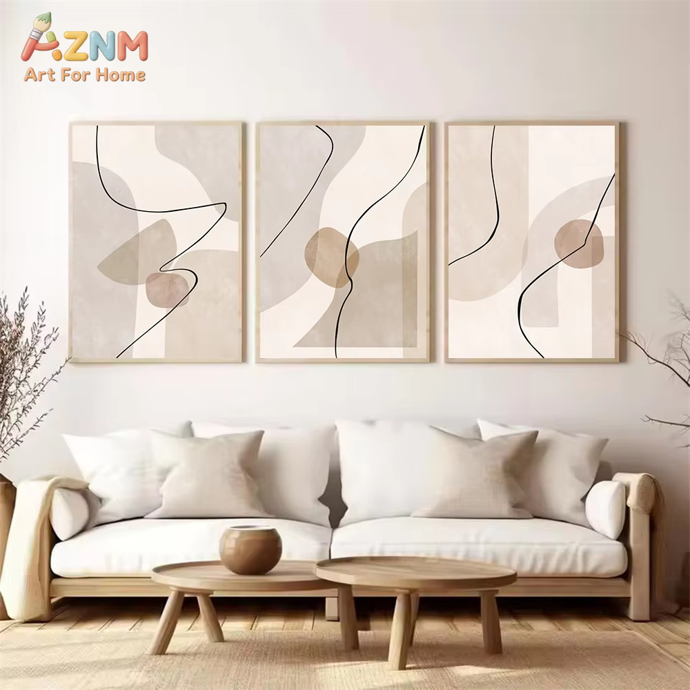 추상적인 베이지색 기하학 라인 벽 예술 캔버스 그림 보 - Interior Design Apartment 리뷰 및 가격