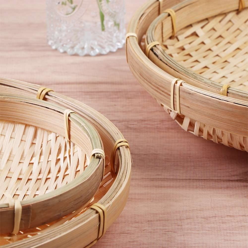 수제 짠 대나무 트레이 대나무 둥근 대나무 짠 바구니  - Woven Basket Set 리뷰 및 가격