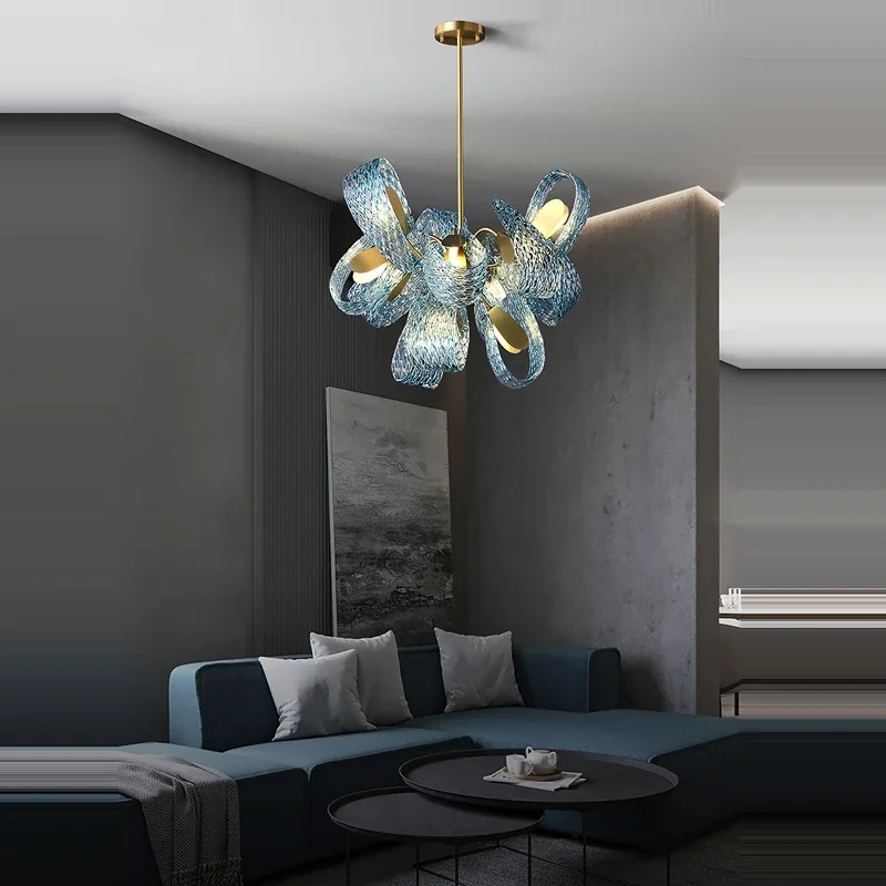 현대적인 고급 조각 유리 블루 리본 꽃무늬 장식 거실  - Interior Design Luxury Living Room 리뷰 및 가격