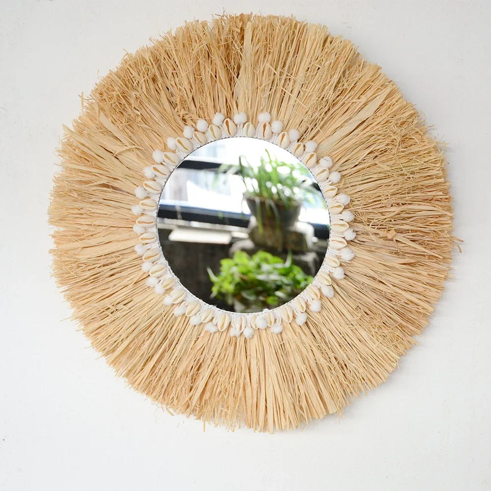 보호 가정 가구 숲 라피아 장식 벽 거울, 라피아 우븐 - Rattan Mirror Round 리뷰 및 가격
